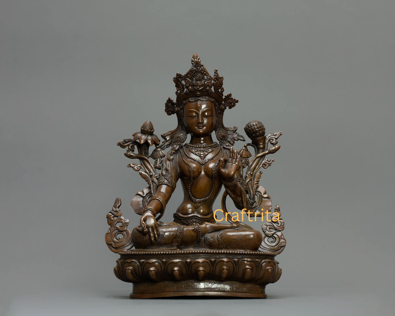 Green Tara Statue 3.1kg – Hand-Carved Oxidized Metal Sculpture | Tibetan Buddhist Deity Idol for Home Decor