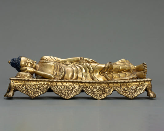 Reclining Sleeping Buddha Statue 1.5 kg – Handmade in Nepal | Copper Body with 24K Gold Plating | Tibetan Buddhist Art & Spiritual Home Decor