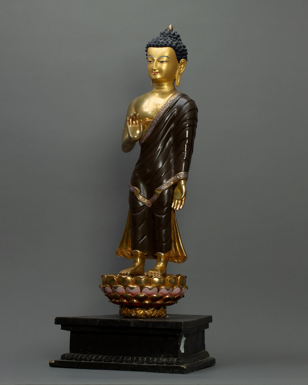 Standing Amitabha Buddha Statue 12.3 kg – Handmade in Nepal | Copper Body with 24K Gold Plating & Fire Gilding | Tibetan Buddhist Art & Spiritual Home Decor