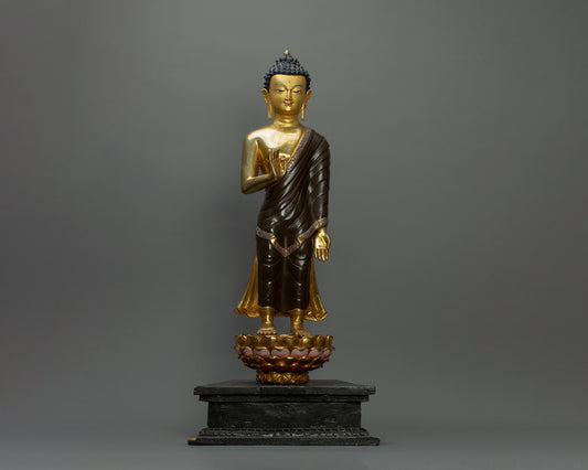 Standing Amitabha Buddha Statue 12.3 kg – Handmade in Nepal | Copper Body with 24K Gold Plating & Fire Gilding | Tibetan Buddhist Art & Spiritual Home Decor