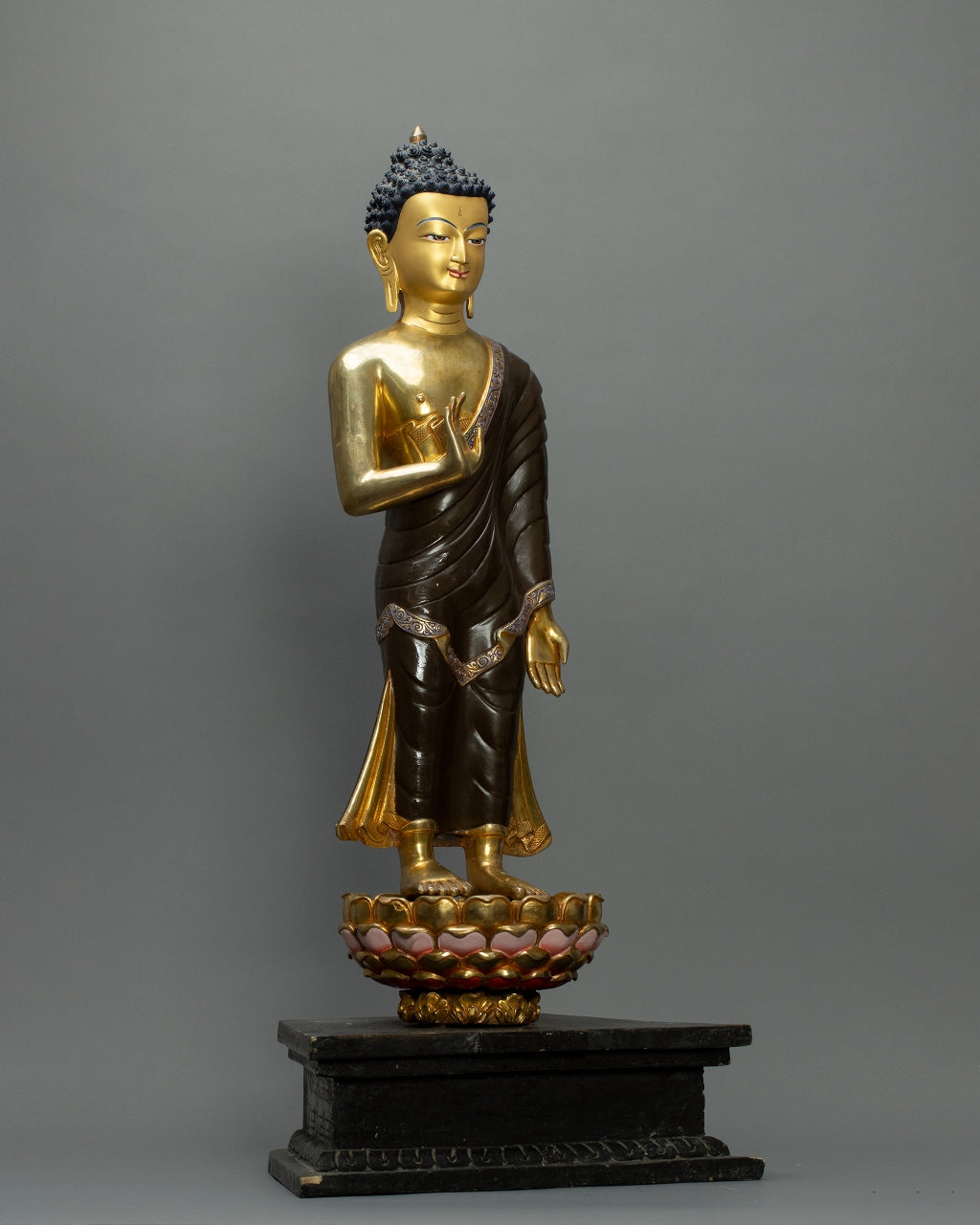 Standing Amitabha Buddha Statue 12.3 kg – Handmade in Nepal | Copper Body with 24K Gold Plating & Fire Gilding | Tibetan Buddhist Art & Spiritual Home Decor