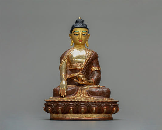 Shakyamuni Buddha Statue 1.6 kg – Handmade in Nepal | Copper Body with 24K Gold Plating & Fire Gilding | Tibetan Buddhist Art & Spiritual Home Decor