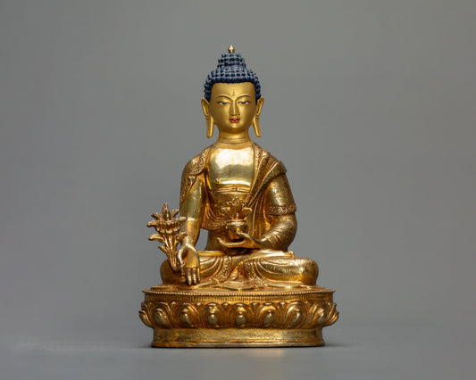 Medicine Buddha Statue 3kg – Handmade in Nepal  | Copper Body with 24K Gold Plating & Fire Gold Gilding | Spiritual Buddhist Art & Home Decor