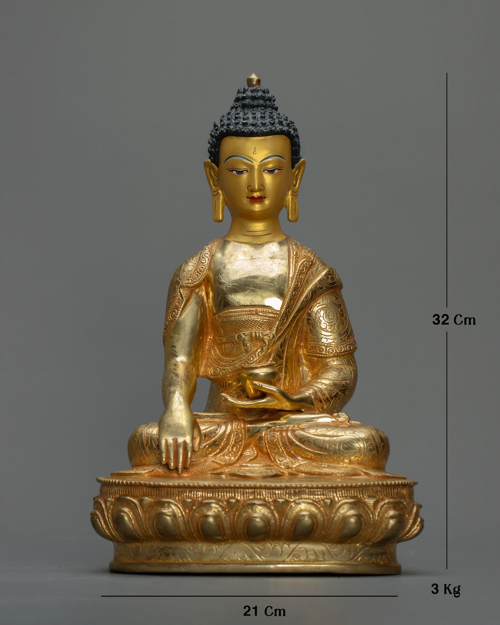 Shakyamuni Buddha Statue 3 KG – Handmade in Nepal | Copper Body with 24K Gold Plating & Fire Gold Gilding | Spiritual Buddhist Art & Home Décor