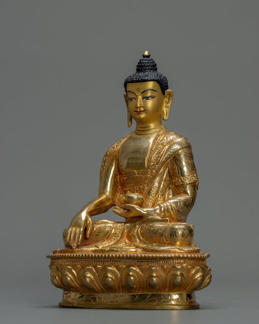 Shakyamuni Buddha Statue 1.1 KG– Handmade in Nepal | Copper Body with 24K Gold Plating & Fire-Gilding | Spiritual Buddhist Art & Home Decor