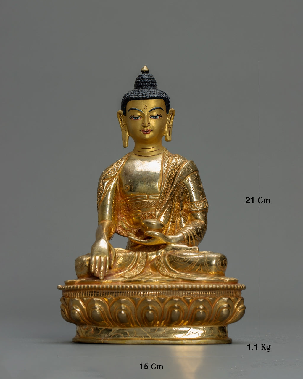 Shakyamuni Buddha Statue 1.1 KG– Handmade in Nepal | Copper Body with 24K Gold Plating & Fire-Gilding | Spiritual Buddhist Art & Home Decor