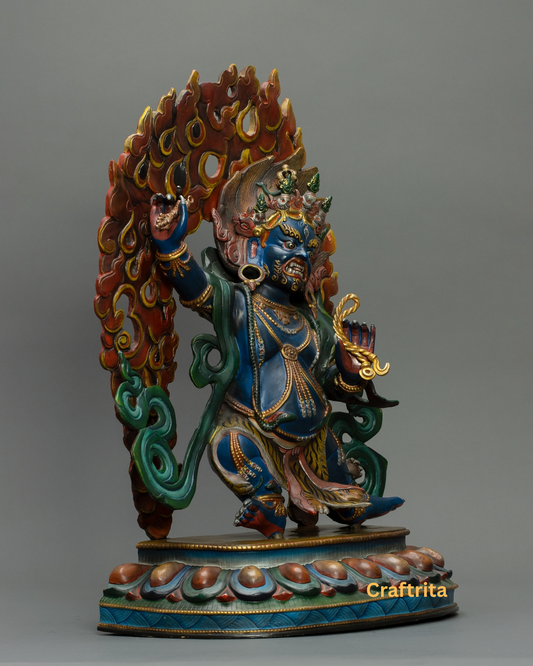 Vajrapani Statue – 11.1kg Handcrafted Copper Sculpture with Colorful Detailing | Tibetan Buddhist Protector Deity for Altar & Home Decor
