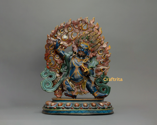 Premium Handcrafted Vajrapani Statue  – Masterpiece Copper Sculpture with Colorful Accents | Tibetan Buddhist Deity for Spiritual Homes & Meditation Altars