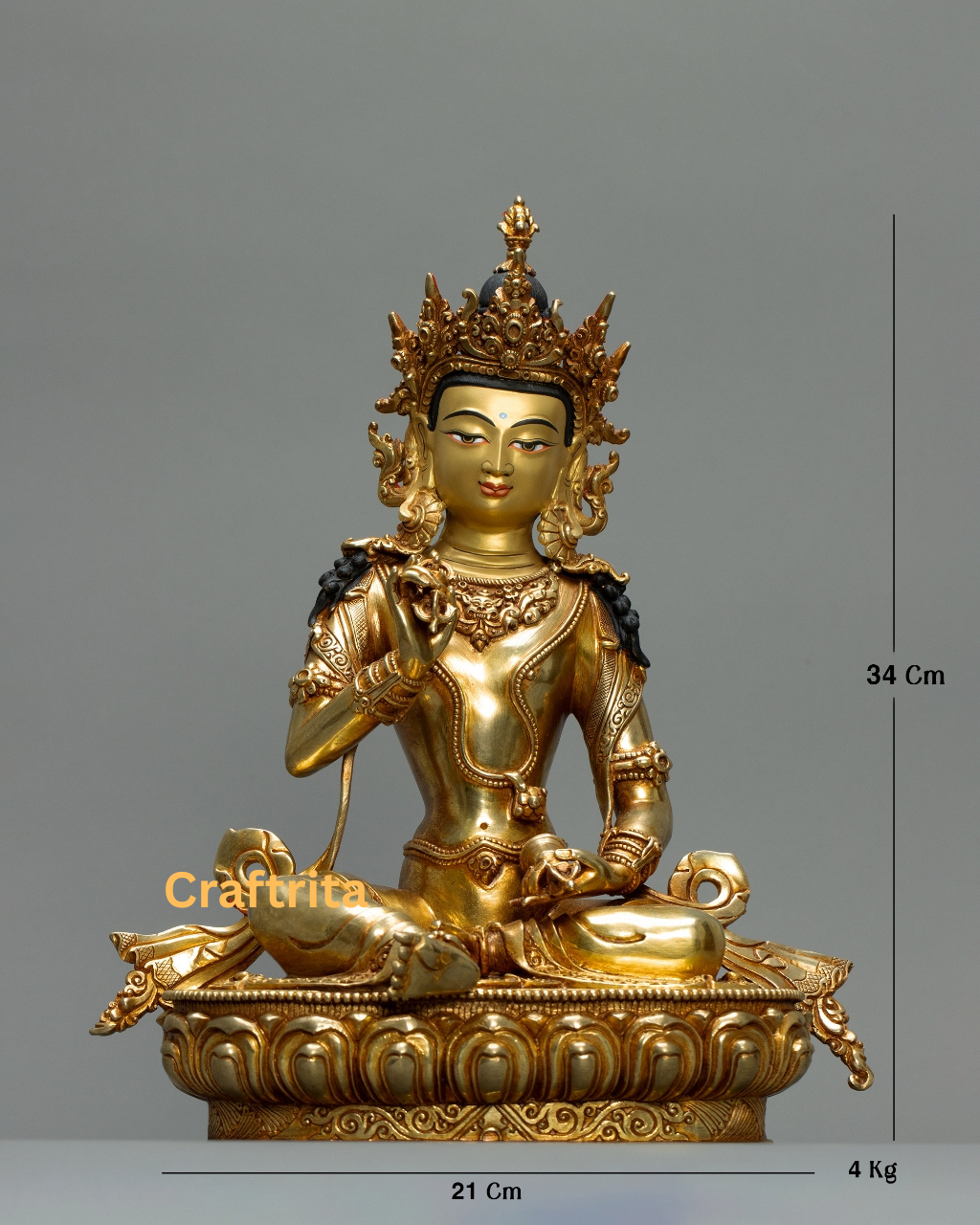 Vajrasattva Statue 4kg – Handmade in Nepal –Copper Body with 24K Gold Plating & Fire Gilding – Tibetan Buddhist Art & Spiritual Home Decor