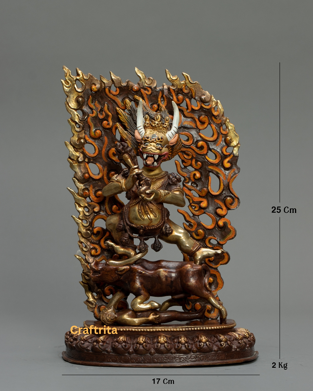 Yamantaka Statue – 2kg Copper Buddhist Deity Sculpture | Nepali Handicraft with Oxidized Finish & Half 24K Gold Fire-Gilding
