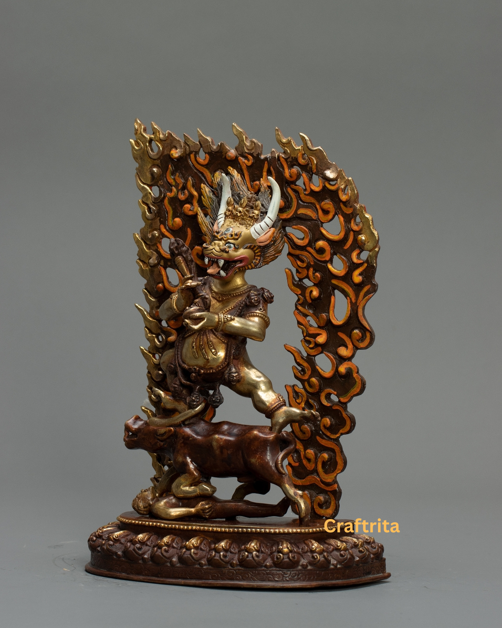 Yamantaka Statue – 2kg Copper Buddhist Deity Sculpture | Nepali Handicraft with Oxidized Finish & Half 24K Gold Fire-Gilding